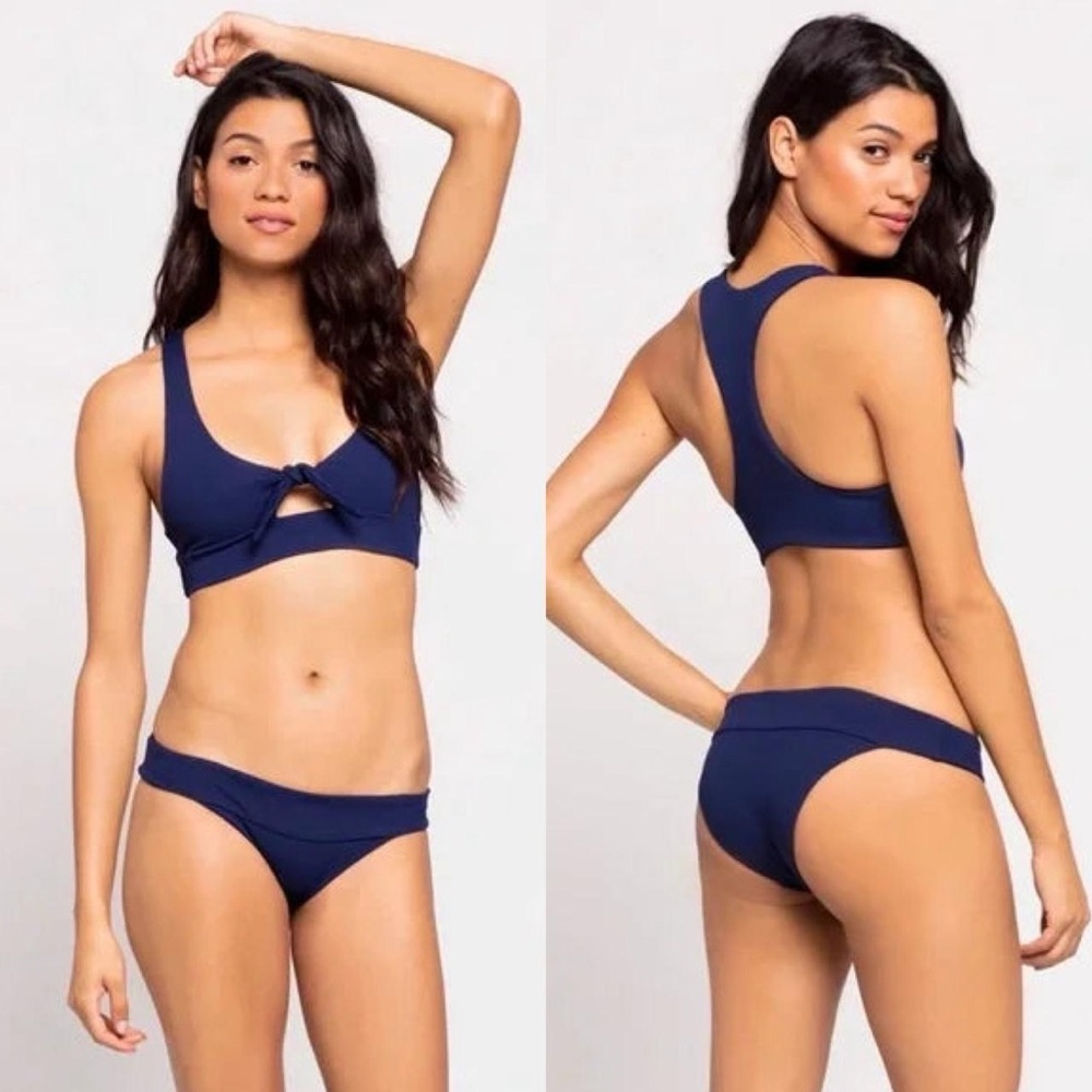 NWOT L*Space ribbed Midnight Blue Tara and Veronica bikini set XS